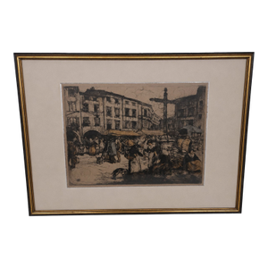 Antique Armand Coussens (b.1881-1935) Color Etching French Market Scene