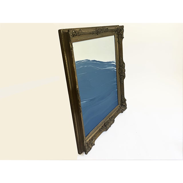 "Waves" Abstract Painting in Antique Frame, Large Seascape Ocean Painting Transitional Wall Art by JTS For Sale - Image 10 of 12