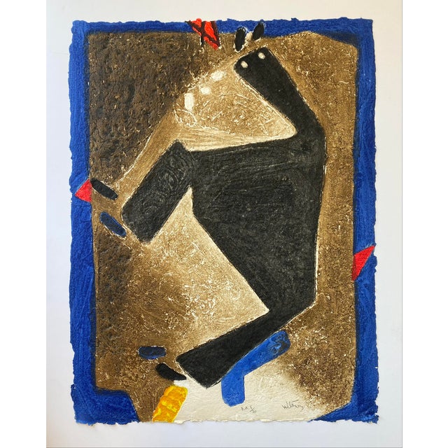 Mid 20th Century Abstract Collagraph by AfroCarribean/French Artist Serge Hélenon For Sale