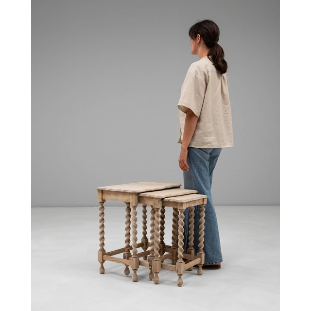 20th Century French Oak Nesting Tables With Barley Twist Legs - Set of 3 For Sale - Image 4 of 18