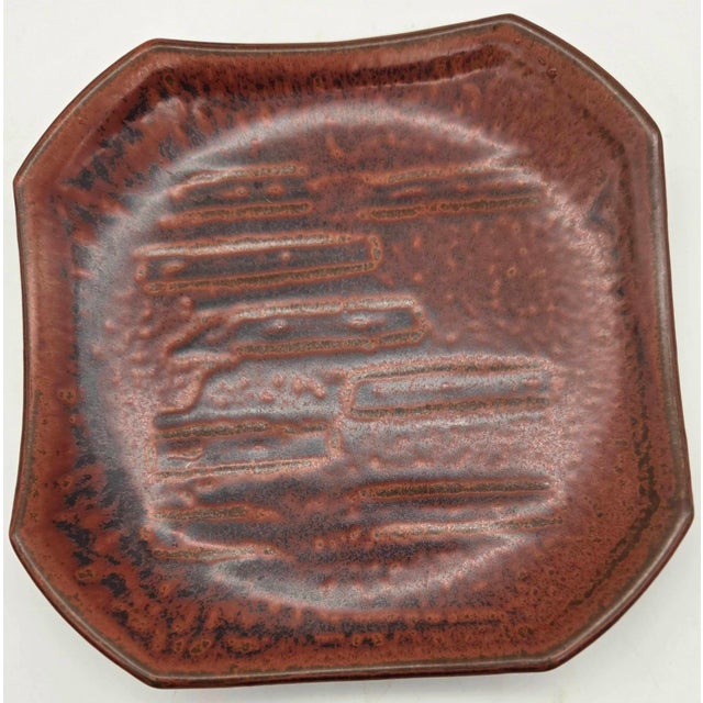 Brick Red Mid 20th Century Glazed Stoneware Decorative Plate For Sale - Image 8 of 11