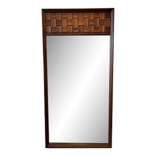 Vintage Tabago Furniture Walnut Brutalist Style Wall Mirror For Sale