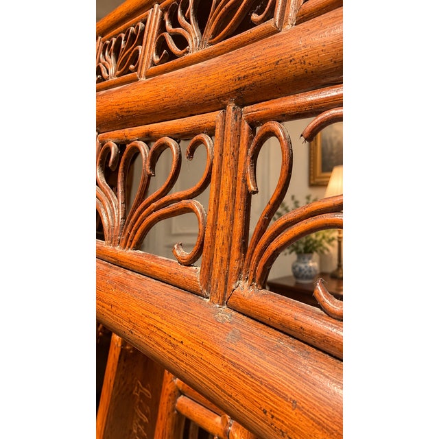 Wood 1970s Henredon Chinoiserie Bamboo King Headboard With Gilt Landscape Panels For Sale - Image 7 of 12