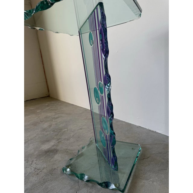 1980s Italian Postmodern Art Glass Pedestal - Side Table For Sale - Image 10 of 12