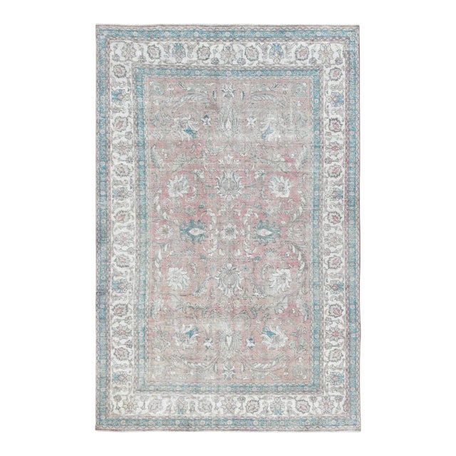 1960s Light Red Vintage Persian Tabriz Distressed Wool Hand Knotted Rug For Sale