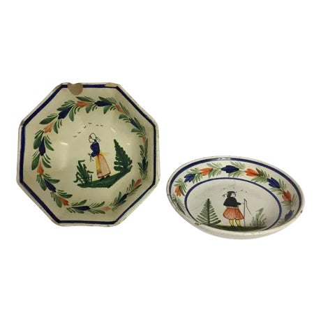 Antique French Quimper Bowls - A Pair For Sale