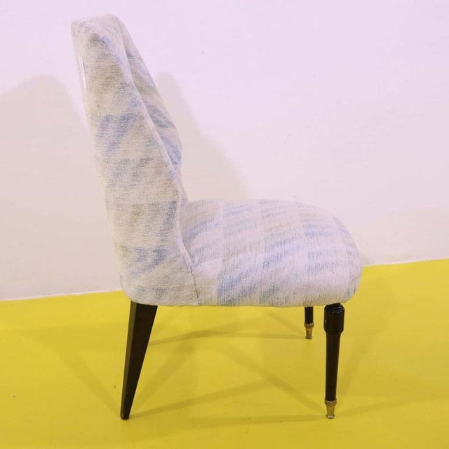 Brown Light Patterned Fabric Armchair with Wooden Legs and Tips For Sale - Image 8 of 11