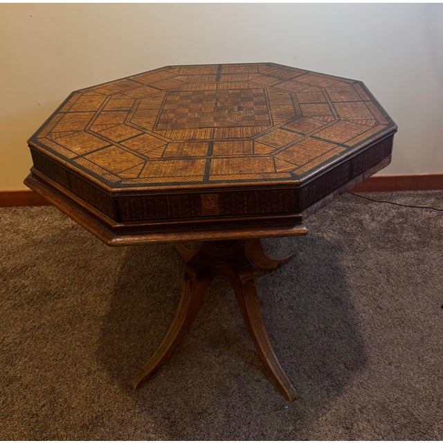Mid 20th Century Vintage Handcrafted Matchstick Inlay Game Table For Sale - Image 5 of 12