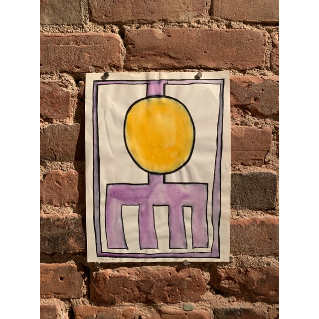 1960s Mid Century Michael Knigin Original Painting "Abstract 2 Purple & Yellow" For Sale - Image 5 of 6