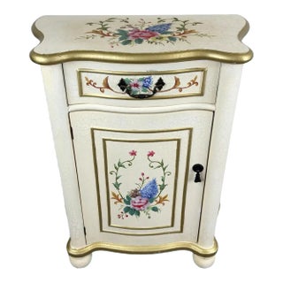French Provincial Style Off White Nightstand With Floral Motif For Sale