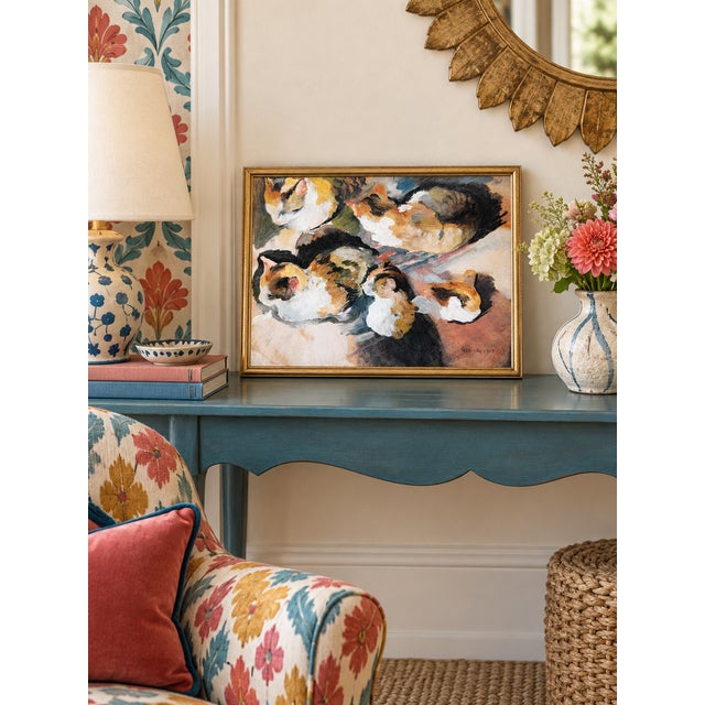 Bunny Williams Home 1909 Vintage Calico Cat Art Print by August Macke, Feline Wall Art - 24" X 18" For Sale - Image 4 of 8