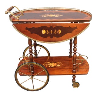 1950s French Elaborate Inlaid Wheeled Bar/Trolley Cart For Sale