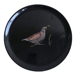 Mid 20th Century Mid-Century Modern Couroc Inlaid Quail Bird Resin Plate Tray For Sale