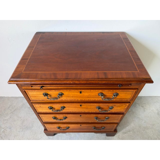 1970s Vintage Georgian Campaign-Style Mahogany 4-Drawer Chest With Pull-Out Writing Tray For Sale - Image 5 of 12