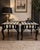 One-of-a-kind matching side tables, hand-refinished from the ground up. Crisp painted stripes with delicate gold leaf...