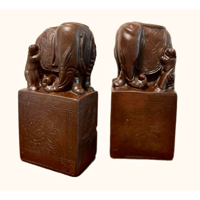 Chinoiserie Asian Elephant Incised Soapstone Bookends, a Pair For Sale In New York - Image 6 of 9