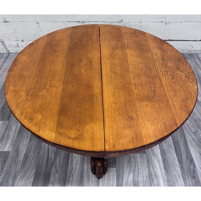 Late 19th Century Antique Victorian 44” Round Quarter Sawn Tiger Oak Coffee Table Cocktail Table For Sale - Image 5 of 14