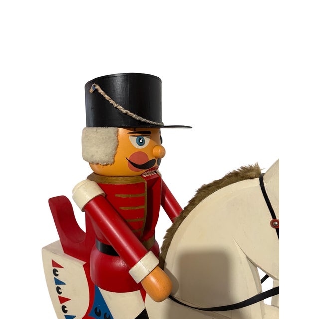 1950s Unknown, Vintage Huge German Folk Art Wood Sculpture Rocking Horse Erzgebirge Reiterlein For Sale - Image 5 of 18