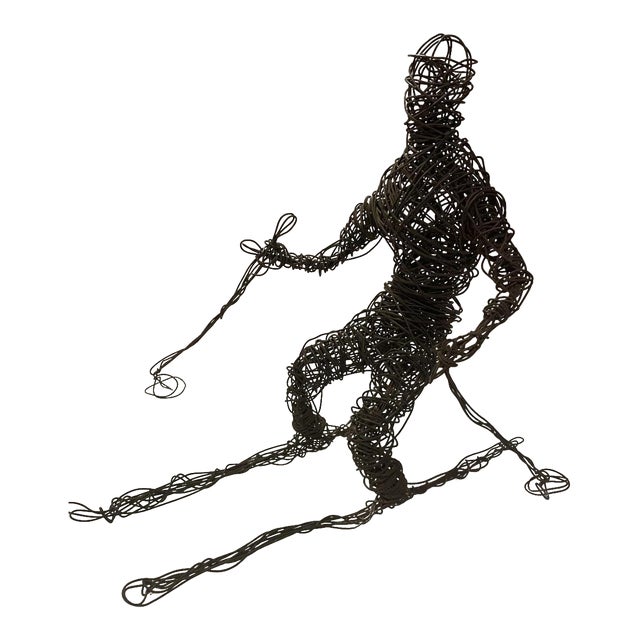 Vintage Mid-Century Wire Skier Sculpture — Brutalist Ski Lodge Decor Figure For Sale