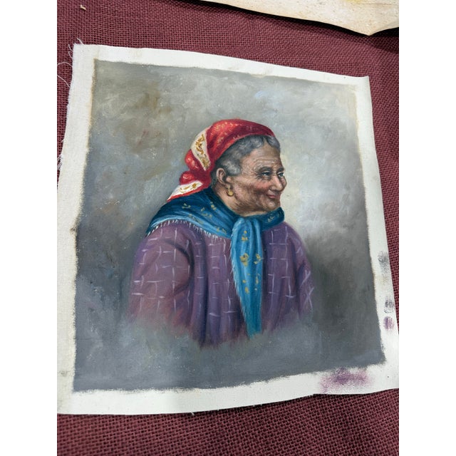 Oil Painting 1950s Loose 10x12 Colorful Old Lady From Italy Apparently unsigned Excellent condition No frame loose art...