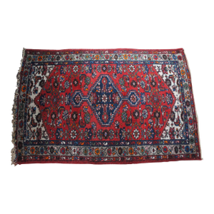 Vintage Oriental Hand Woven Wool Red Blue Geometric Medallion Area Rug 4.5' X 8'