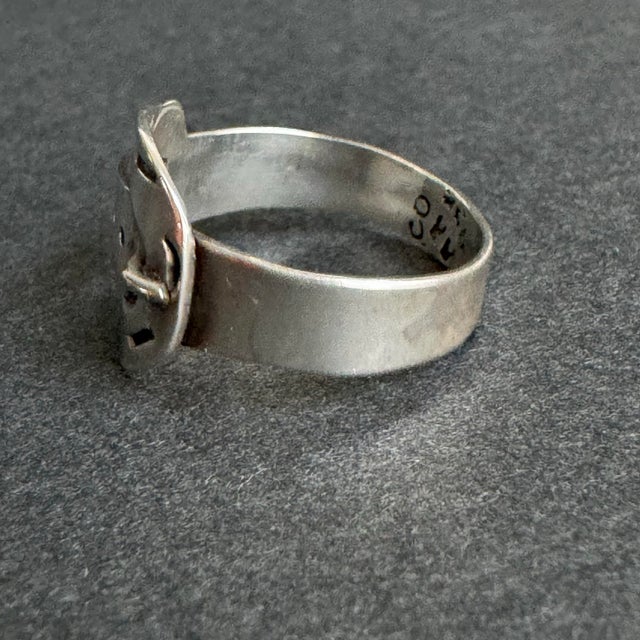 Mid-Century Modern Taxco Mexico Sterling Silver Belt Buckle Ring Size 6.5 For Sale - Image 3 of 8