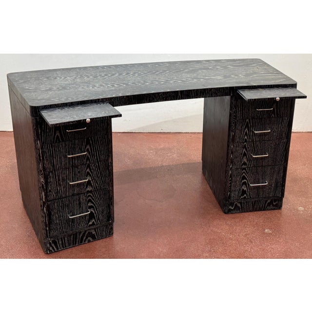 Vintage Cerused Oak Executive Desk, in the Style of James Mont For Sale - Image 12 of 18