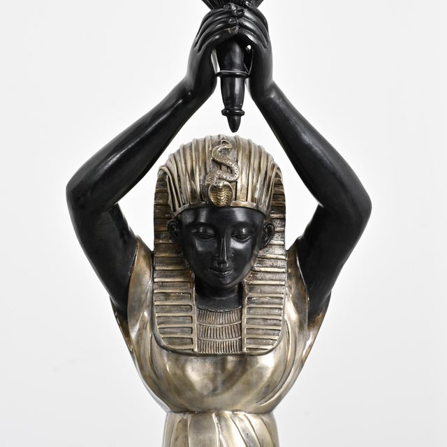 Egyptian Bronze Torch Lamp Holders from Maison Jansen, 1970, Set of 2 For Sale - Image 3 of 13