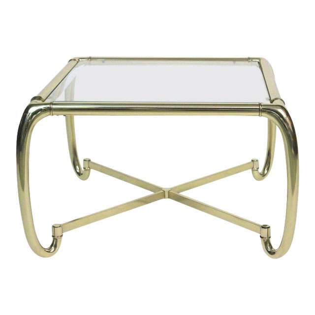 Mid Century Mastercraft Brass Glass Coffee Table For Sale