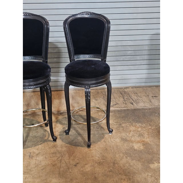 Black Set of 3 Casa Stradivari Ebonized Designer Swivel Counter Stools Bar Stools For Sale - Image 8 of 12
