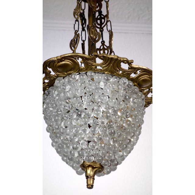 Antique French Brass Glass Grape Shade Chandelier, 1930s, in Very Good conditions. Designed 1920 to 1949 I have official...