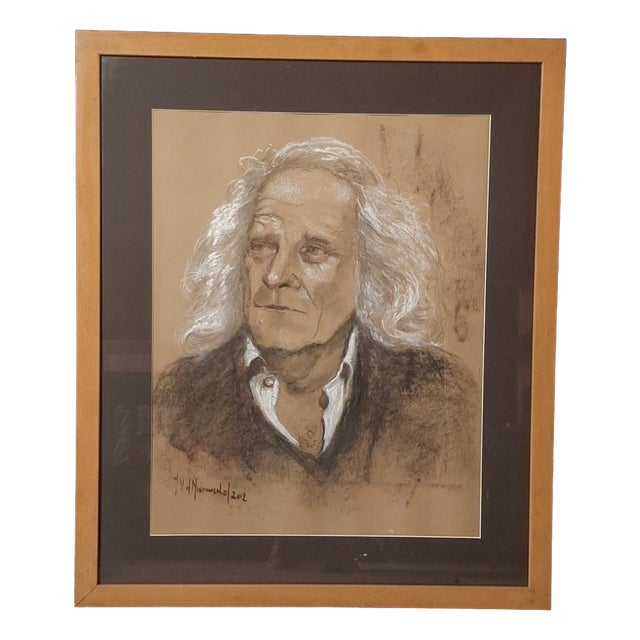 V. D. Henneveld, Portrait of Leo Ferre, 1950s, Pastel & Charcoal on Paper, Framed For Sale