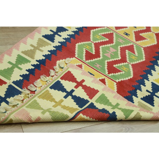 1970s Turkish Traditional Hand Knotted Red Oushak Kilim Rug Runner For Sale - Image 9 of 10