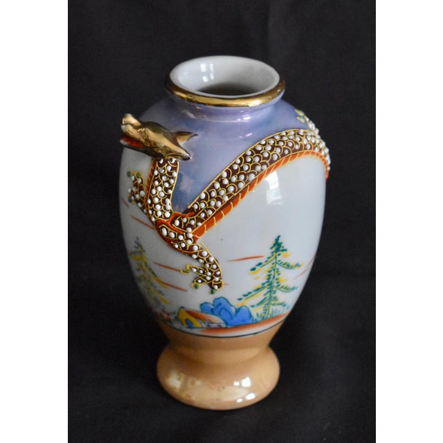 Vintage Japanese Porcelain Vase Dragon Ware Moriage Lusterware Hand Painted 6.5" For Sale In Philadelphia - Image 6 of 14