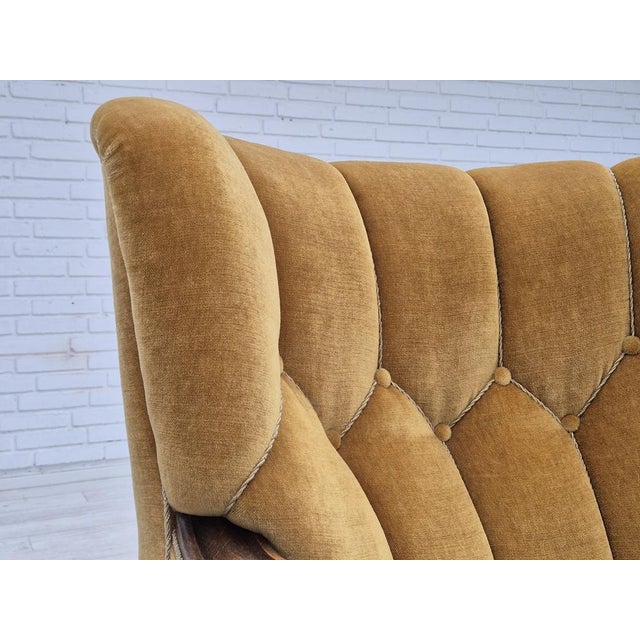 Danish Armchair in Oak and Yellow Furniture Velour, 1960s For Sale - Image 11 of 18