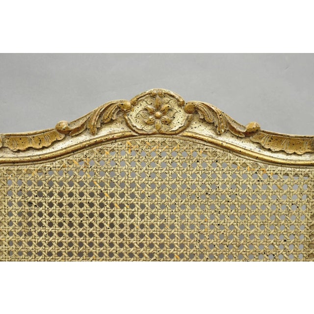 Mid 20th Century Vintage French Louis XV Style Cream Painted Carved Wood Cane Arm Chairs - A Pair For Sale - Image 5 of 18