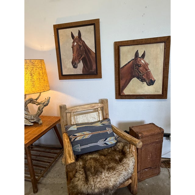 Oil Painting of Thoroughbred Racehorse, 1961, Golden Honors Horse Witch-Hazel, Esterling. By Artist Snow in 1961 Oil on Canvas For Sale - Image 9 of 9