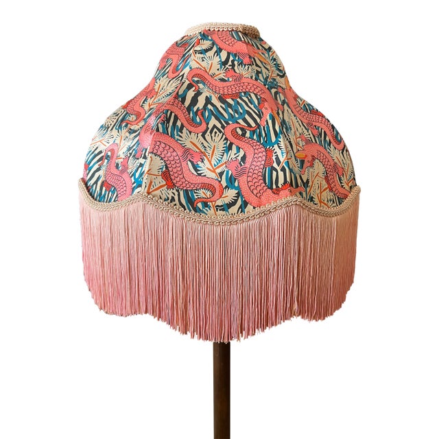 Boho Chic "Cosmic Alligators" Blush Pink Vintage Refinished Lampshade For Sale