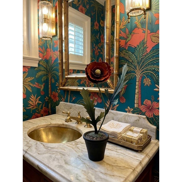 Vintage Hand-Painted Metal Poppy in Terracotta-Style Pot For Sale - Image 10 of 12