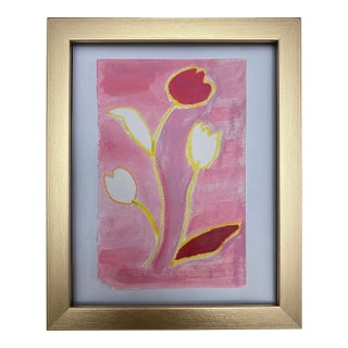 Flores Rosas No. 1 Paper Painting For Sale