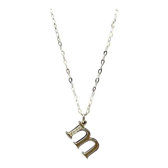 Diamond “M” Initial Necklace in 14kt Yellow Gold – 18in, New For Sale