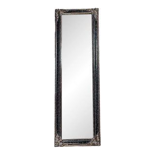 Contemporary Traditional Black Crackle Full Length Mirror With Ornate Gold Gilt Corner Accents For Sale