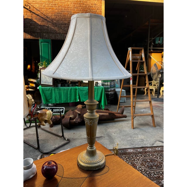 Brass 1970s Brass Tall Table Lamp With Ibex Details and Lampshade Included For Sale - Image 8 of 12