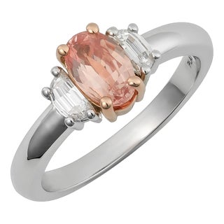 Natural Unheated Padparadscha Sapphire Gemstone 1.00 Carats Set in Platinum Ring With 18k Rose Gold With 0.39 Carats Diamonds Size 6.5 For Sale