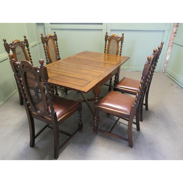 Oak Barley Twist Draw Leaf Table and Chairs, 1890, Set of 7 For Sale - Image 4 of 8