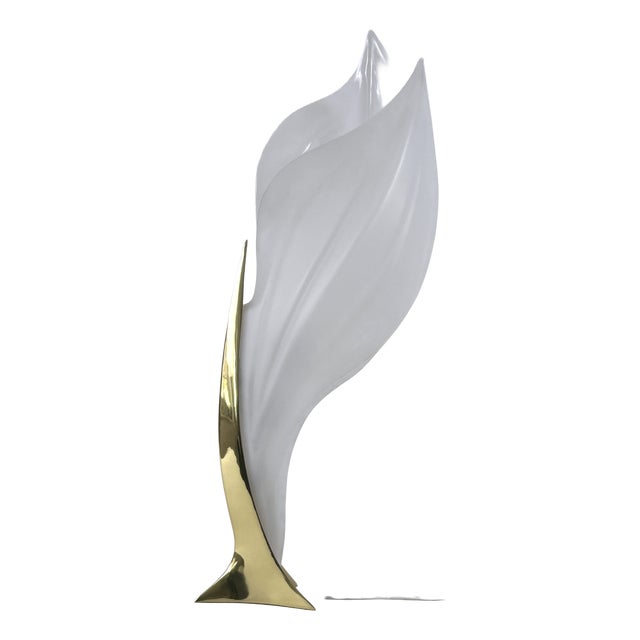 Modernist Acrylic and Brass Table Lamp by Maison Rougier, 1970s For Sale