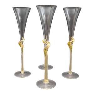 Mid 20th Century Union Street Glass Signed Y2k Gold Mist Twisted Champagne Flutes Set of 4