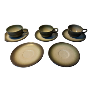 1950s Heath Ceramics Sea & Sand, Teacups and Saucers- 8 Pieces