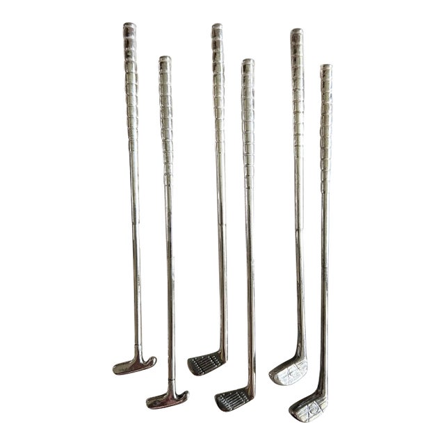 Vintage Silverplate Golf Club Cocktail Stirs, Swizzles, Set of 6 For Sale