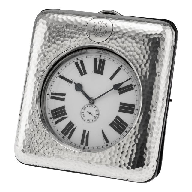 Antique English Silver Mounted Desk Clock, 1904 For Sale